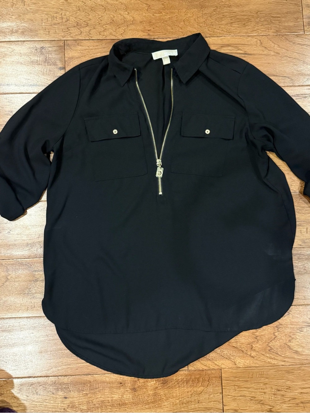 MICHAEL Michael Kors Black Gold-Trim Quarter-Zip Utility Top - Picture 2 of 7